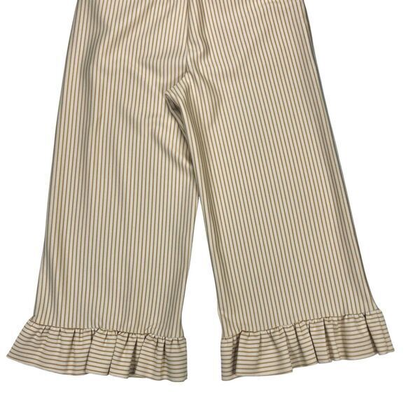 English Factory Capri Pants Sz M Cream Mustard Striped Ruffle Preppy Nautical - Picture 8 of 15
